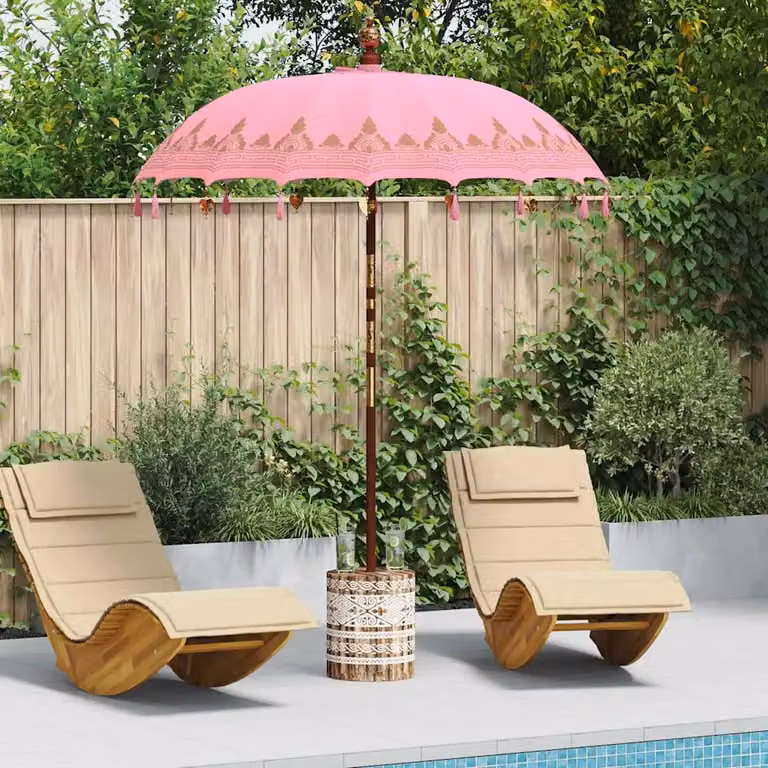 Ombrello balinese con base vidaXL, colore Rosa, L 185 x P 185 x H 260 cm