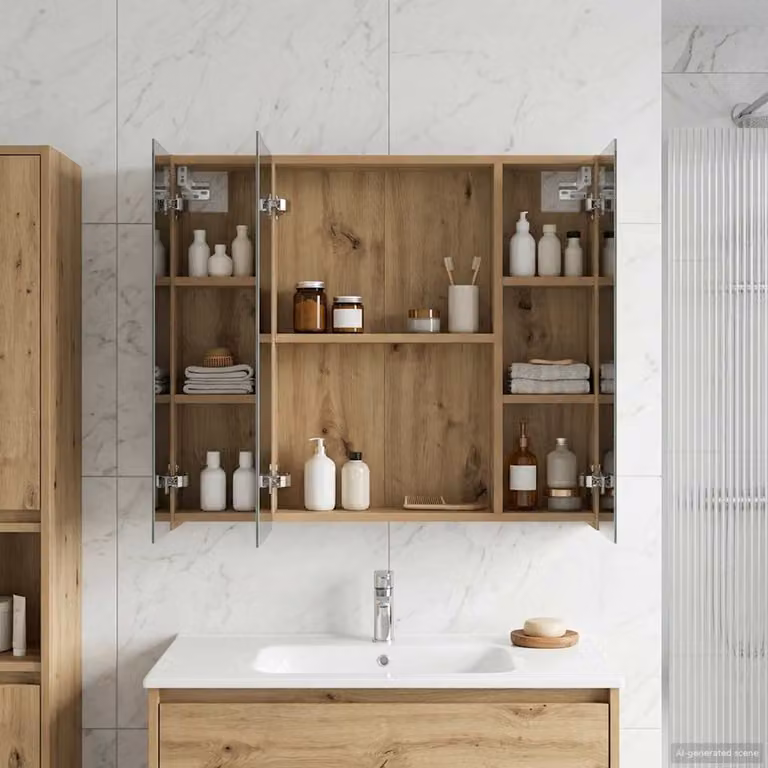 Mobiletto da bagno sospeso vidaXL in legno rovere marrone con ante a battente e ripiani interni
