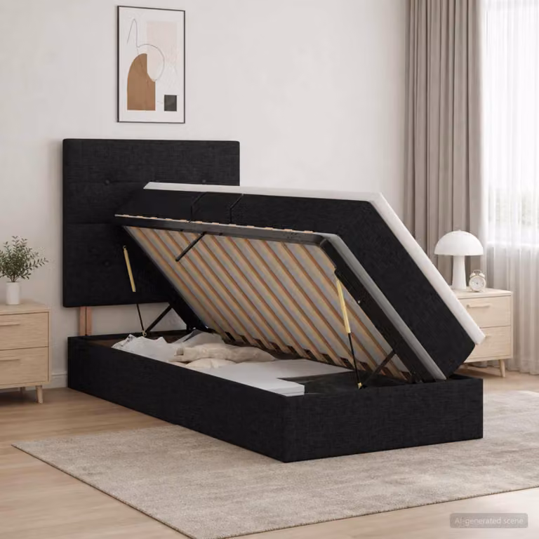Letto con contenitore e materasso vidaXL in tessuto nero, L/P/H: 90 x 200 x 128 cm