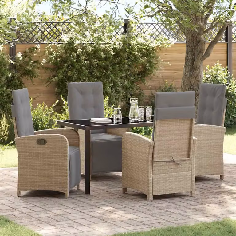 Set da pranzo per giardino e terrazzo vidaXL in 5 pezzi in polyrattan beige con tavolo in vetro