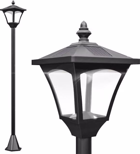 Lampada da terra Outsunny per giardino e terrazzo, lampione LED solare con sensore crepuscolare, impermeabile IP44, colore nero, L/P/H: 15 x 15 x 120 cm
