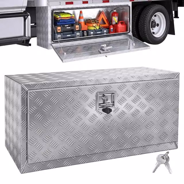 Cassetta attrezzi in alluminio argento UTTB-361416 per camion e rimorchio, baule sottoscocca portaoggetti con maniglia a T, L: 91,4 cm, P: 35,5 cm, H: 40,5 cm