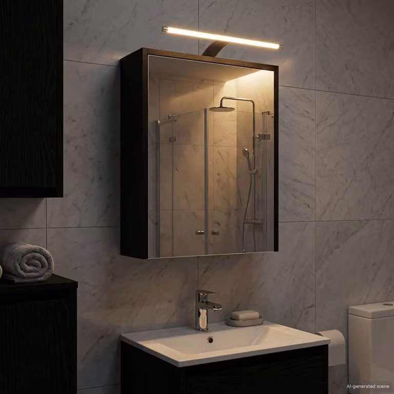 Mobiletto per specchio da bagno moderno vidaXL con illuminazione LED e specchio, Nero, L 43 x P 16 x H 62.5 cm