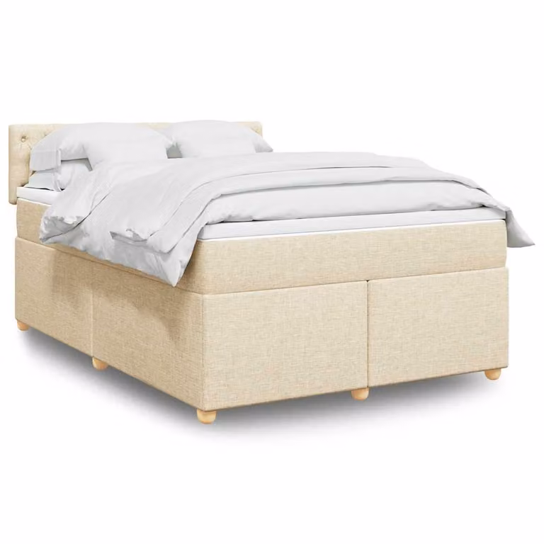 vidaXL Giroletto a Molle con Materasso Ibrido in Tessuto Beige e Bianco L/P: 140 x 190 cm