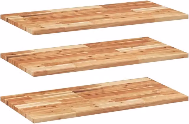 Set di 3 mensole da parete in legno di acacia color marrone, rifinite a olio, L 100 x P 40 x H 2 cm