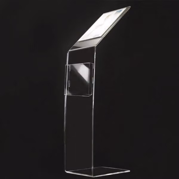 Leggio a L in plexiglass trasparente con 1 tasca e porta depliant A4 Top Eventi Store