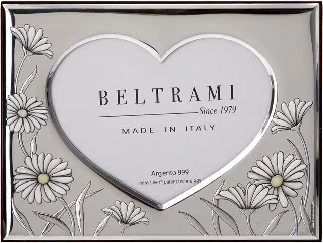 Portafoto a cuore con decorazione floreale Beltrami Miro Silver in argento per foto 10x15 cm