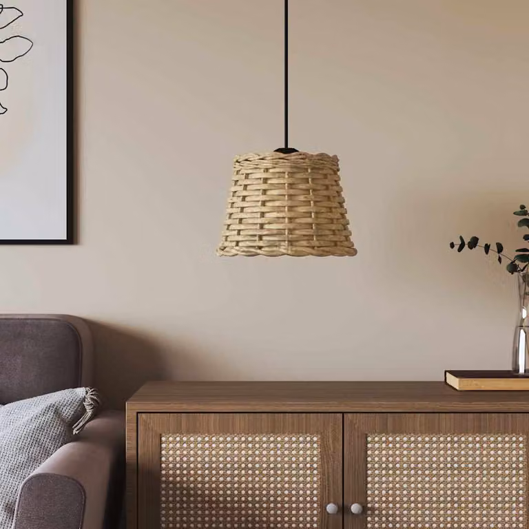 Paralume da Soffitto Boho in Vimini e Metallo vidaXL, Colore Marrone/Beige, Ø 20 cm x H 15 cm, Attacco E27
