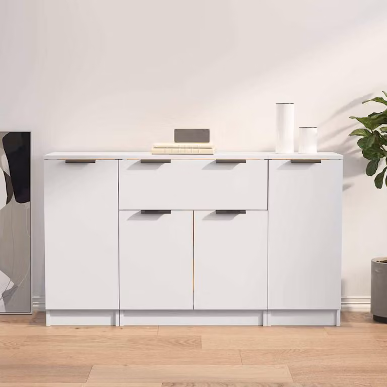 Set di 3 credenze vidaXL in legno multistrato e MDF bianco per sala da pranzo, modello a parete
