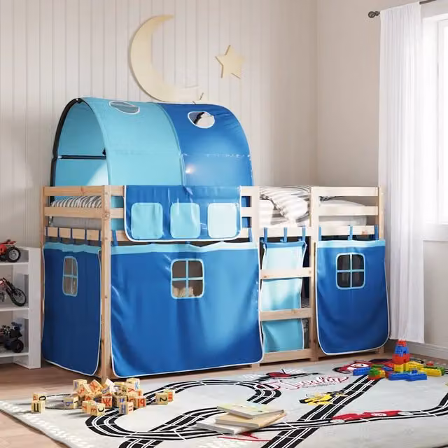 vidaXL Letto a Castello per Bambini in Legno di Pino Massello Blu L 90 x P 200 cm