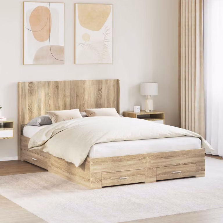 Letto con contenitore e testata vidaXL in Rovere Sonoma, marrone, L 140 x P 190 x H 141,5 cm