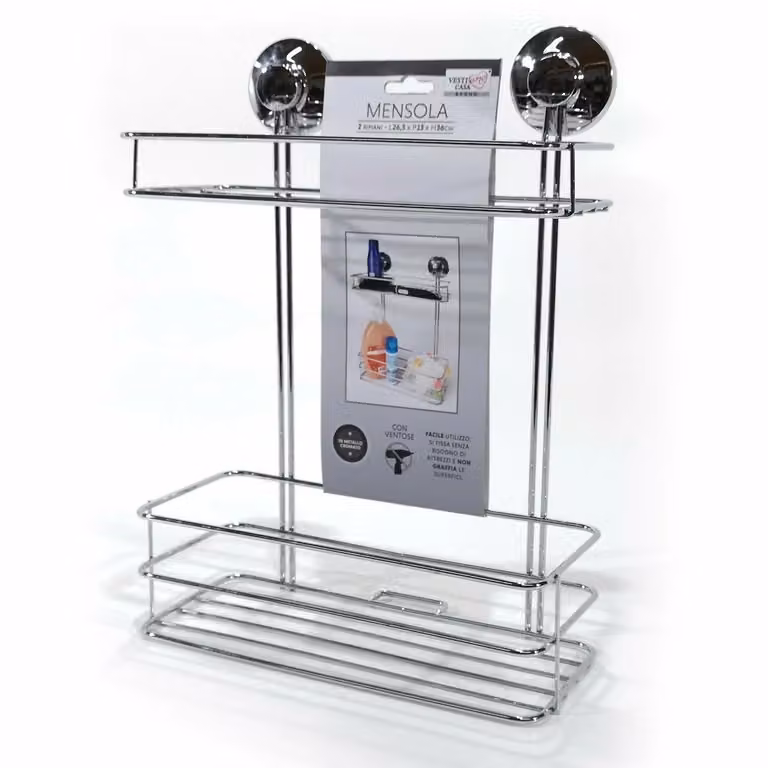 Vestiamo Casa Mensola Rettangolare con 2 Ripiani in Metallo Argentato per Bagno H 36 cm x L 26,5 cm x P 13 cm