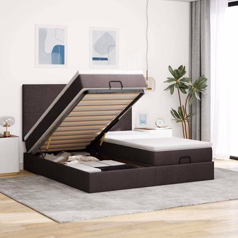 Letto matrimoniale con contenitore a sollevamento vidaXL in tessuto con porta USB e illuminazione sottostante L: 200 cm, P: 203 cm, H: 280 cm