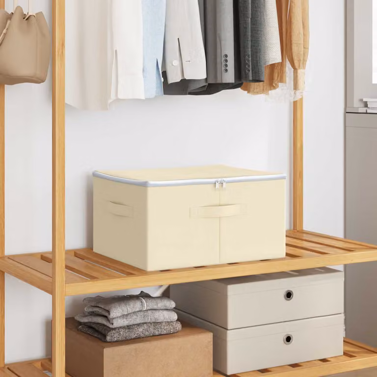 Set di 24 scatole di stoccaggio pieghevoli vidaXL in tessuto non tessuto beige con maniglie L: 43 cm, P: 34 cm, H: 23 cm