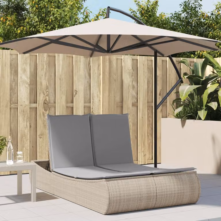 Lettino prendisole vidaXL in polyrattan beige con cuscini e poggiatesta regolabile