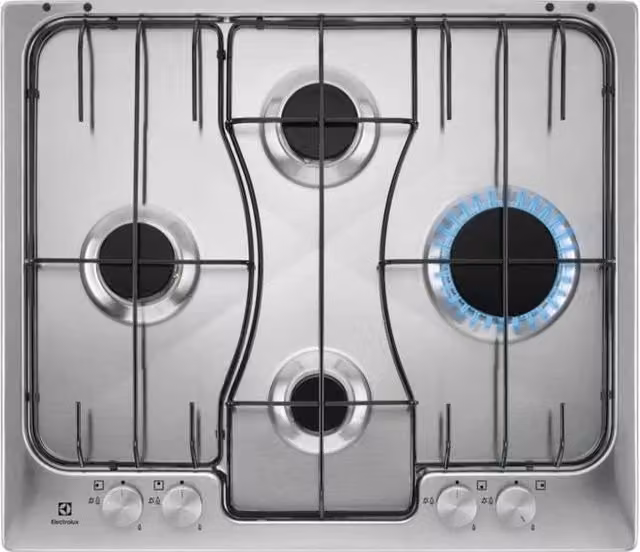 Piano cottura a gas Electrolux RGG6242LOX con 4 fuochi, colore silver, in acciaio inox e metallo, L: 59,4 cm, P: 51 cm