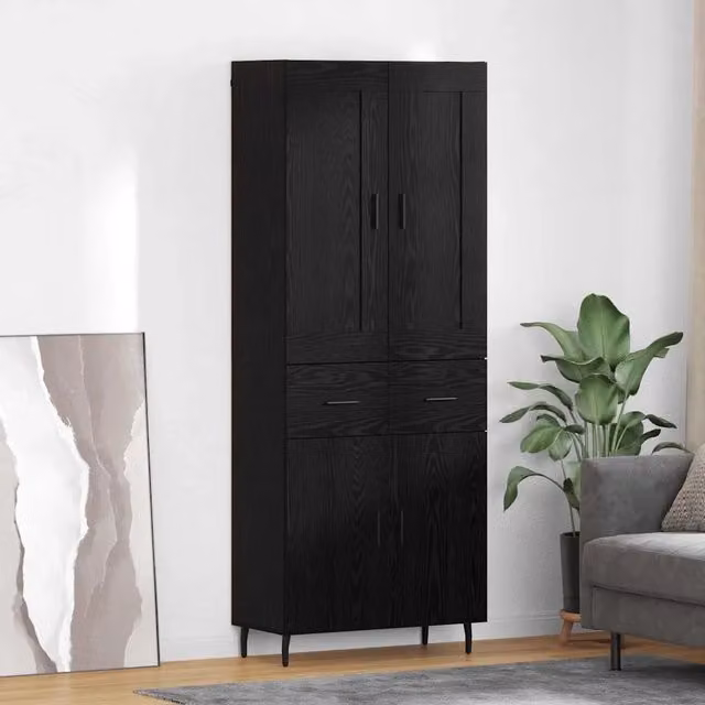 Set di 2 Credenze Moderno vidaXL in Rovere e Nero con Vetro per Soggiorno e Sala da Pranzo L/P/H: 180 x 69,5 x 34 cm