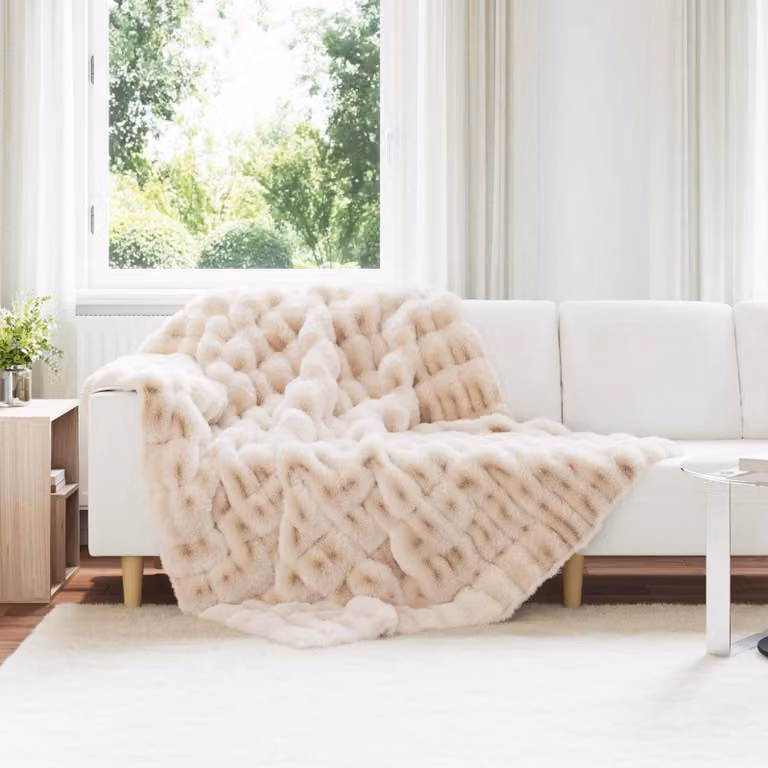 Set di 4 copertine antiscivolo vidaXL Olite in finta pelliccia di coniglio beige, L/P: 220 x 150 cm