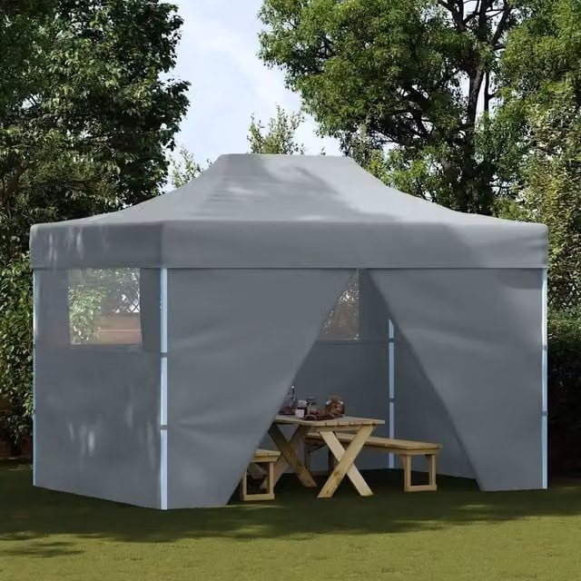 Gazebo Professionale Pieghevole vidaXL con 4 Pareti e Finestre, Acciaio e PVC, Colore Antracite, L/P/H: 400 x 300 x 280 cm