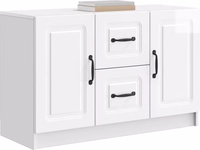 Credenza Buffet Moderno Bianco Lucido in MDF e Metallo L/P/H: 89 x 34,5 x 57 cm