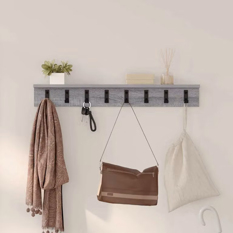 vidaXL Appendiabiti a muro moderno in MDF Grigio con ganci distribuiti L: 80 cm, P: 10,5 cm, H: 10,5 cm