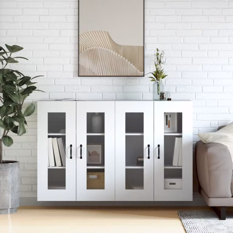 Set di 2 armadietti a parete vidaXL bianchi con ante in vetro e ripiani interni in stile minimalista
