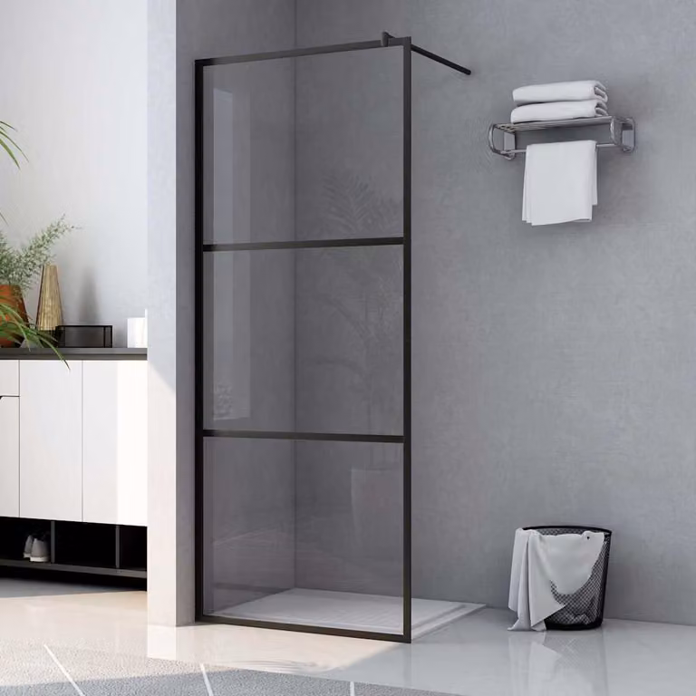 Parete Doccia Walk-in vidaXL in Vetro Trasparente con Profilo Nero L: 100 cm, H: 195 cm