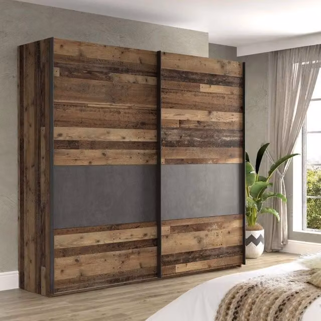 Armadio Zeno con 2 ante scorrevoli in finitura quercia e grigio cemento L: 120 cm, P: 42 cm, H: 190.5 cm