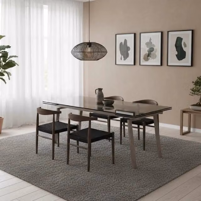 Tavolo da pranzo rettangolare allungabile Jackson Duzzle in vetro temperato trasparente con gambe in metallo grigio L: 140-200 cm, P: 80 cm, H: 76 cm