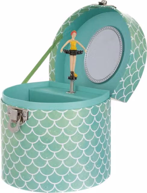 Cofanetto portagioie carillon con ballerina verde per bambini L: 12,0 cm, P: 10,5 cm, H: 12,0 cm