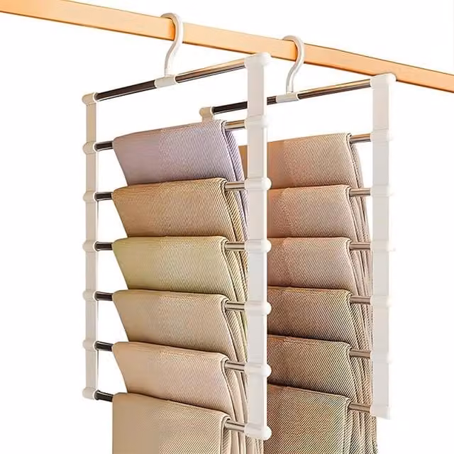 Set di 6 Grucce Pieghevoli a 6 Livelli Avilia Home in Polipropilene e Acciaio, Colore Bianco, L/P/H: 48,5 x 36 x 36 cm