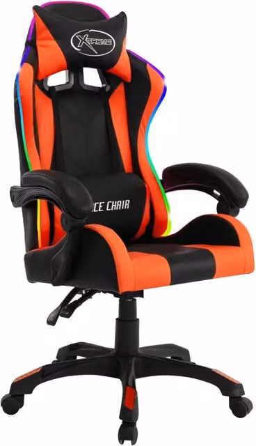 Sedia da Gaming vidaXL con Luci LED RGB, Arancione e Nera in Similpelle con Poggiatesta e Ruote