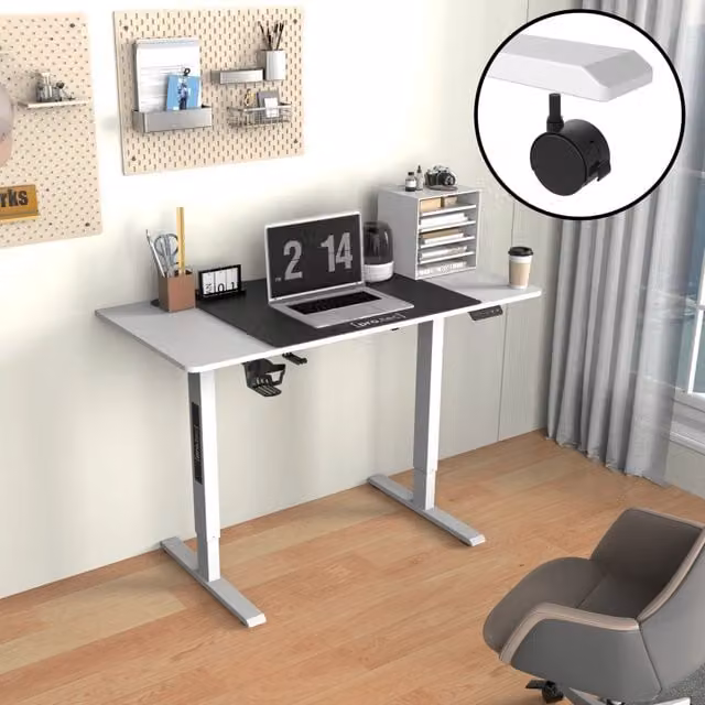 Scrivania Gaming Regolabile in Altezza con Motore Elettrico pro.tec, L 120 x P 60 cm, Bianco e Nero