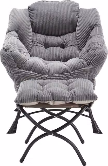 Poltrona lounge con pouf e braccioli in tessuto grigio, struttura in metallo, L: 69,9 cm, P: 64,0 cm, H: 95,0 cm