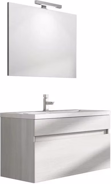 Mobile bagno sospeso Perseo in larice bianco con lavabo e specchio L: 91.5 cm, P: 55.5 cm, H: 50 cm