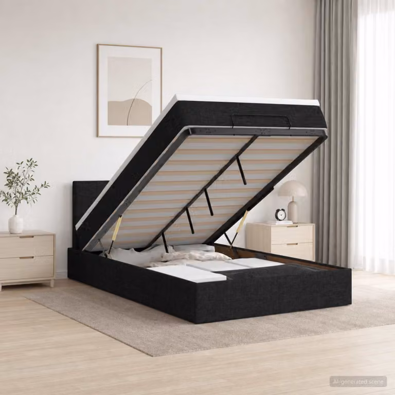 Letto ottomano con materasso vidaXL in tessuto nero L/P/H: 120 x 200 x 140 cm