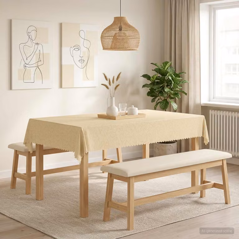 Set di 5 tovaglie rettangolari vidaXL in jacquard con motivo floreale, colore bianco e beige, idrorepellenti e lavabili in lavatrice, L 140 cm x P 200 cm
