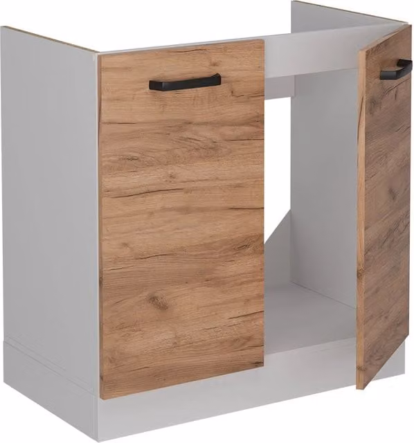 Mobile lavello cucina Vicco R-Line moderno con ante a battente, colore bianco e marrone, L: 80 cm, H: 81,6 cm, P: 46 cm, senza piano di lavoro