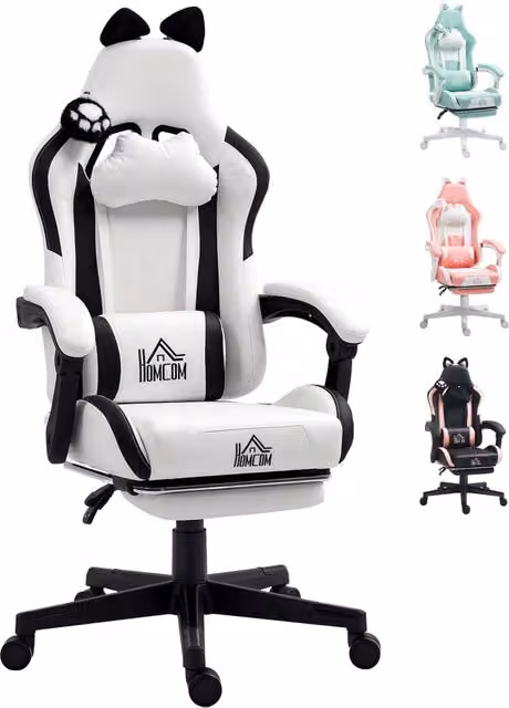 Sedia da Gaming Minimal Bianca con Poggiapiedi, Supporto Lombare e Riposogalatelli in Finta Pelle L/P/H: 62 x 65 x 124 cm