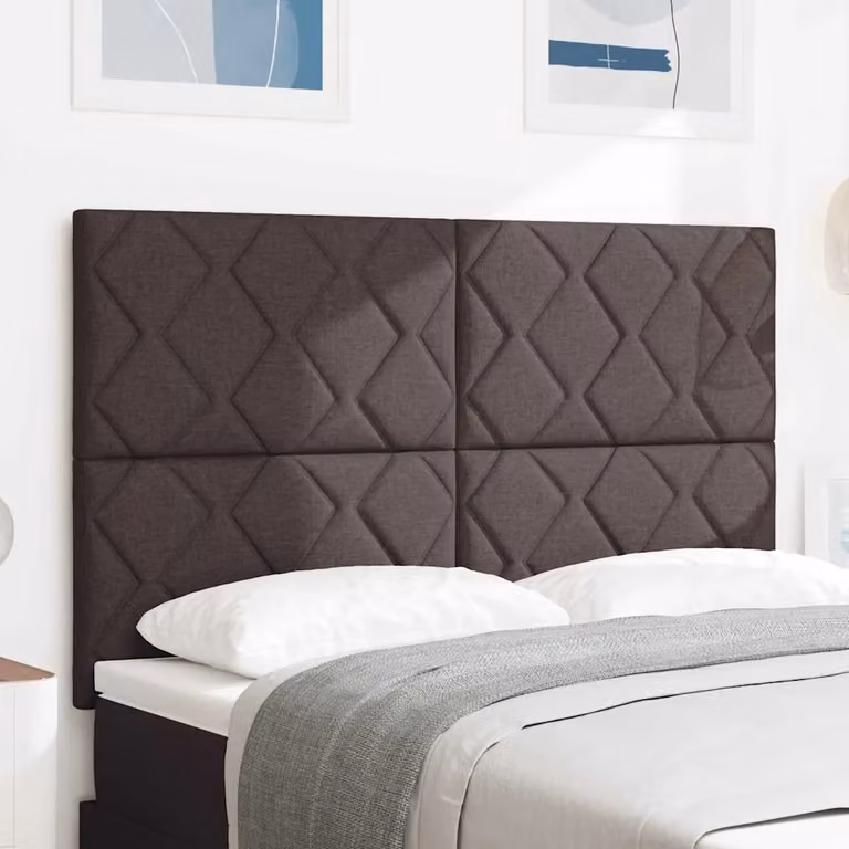 Testiera per letto moderna vidaXL in tessuto marrone con struttura in legno di pino, Larghezza: 144 cm