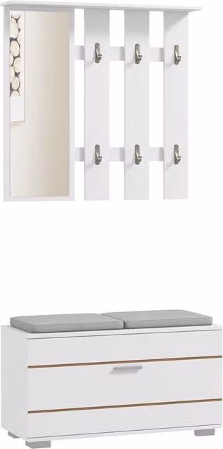 Set Mobili da Ingresso Moderno Bianco con Appendiabiti, Specchio, Panca e Scarpiera DESIGN IN