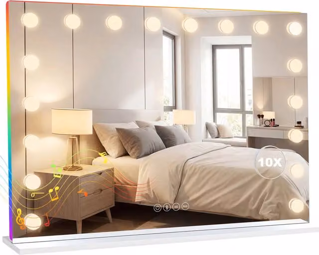 Specchio da Trucco Hollywood zephmum Bianco con 18 LED RGB e Bluetooth