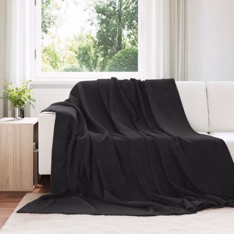 Set di 6 coperte in pile vidaXL nere per adulti, L 240 cm x P 270 cm
