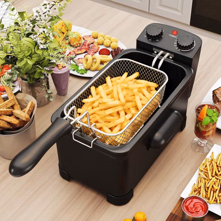 Friggitrice professionale elettrica Costway da 3 l, 1700W, con cestello estraibile, timer e termostato regolabile, colore nero