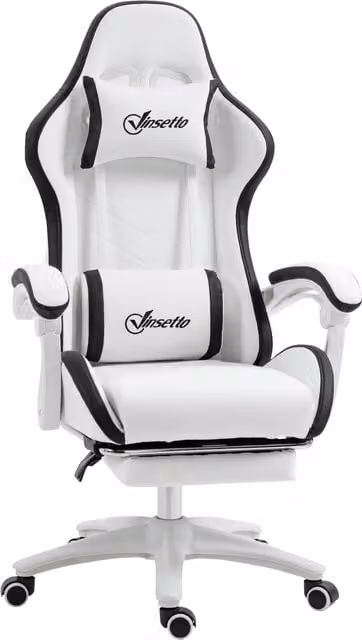 Sedia da Gaming Vinsetto Aosom Italy con Altezza Regolabile e Schienale Reclinabile, Bianco e Nero, L/P/H: 65 x 65 x 121-129 cm