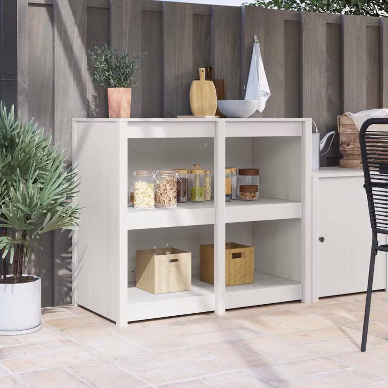 Mobile da cucina vidaXL in pino massello bianco, L 106 x P 55 x H 92 cm