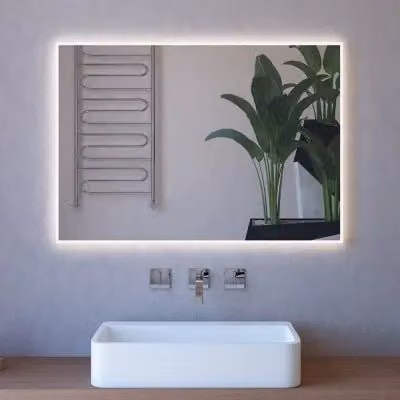 Specchiera rettangolare con retroilluminazione LED INBAGNO, colore grigio e trasparente, con sabbiatura perimetrale, L: 110 cm, H: 80 cm