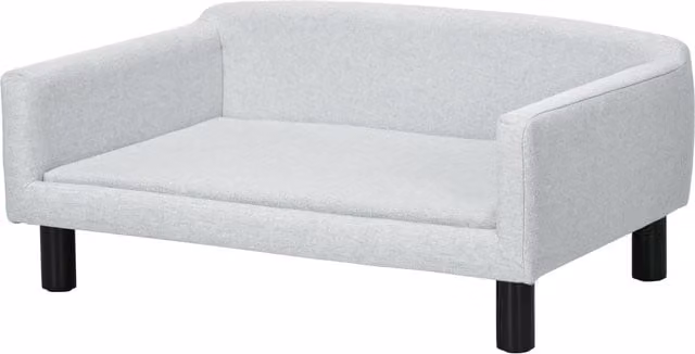 Divano per cani PawHut in velluto con cuscino, braccioli e schienale, L: 82 cm, P: 54 cm, H: 36 cm, Grigio Chiaro