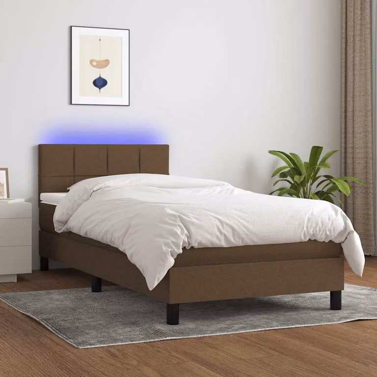Letto con Materasso e Illuminazione LED vidaXL in Tessuto Marrone Scuro L/P: 90 x 190 cm