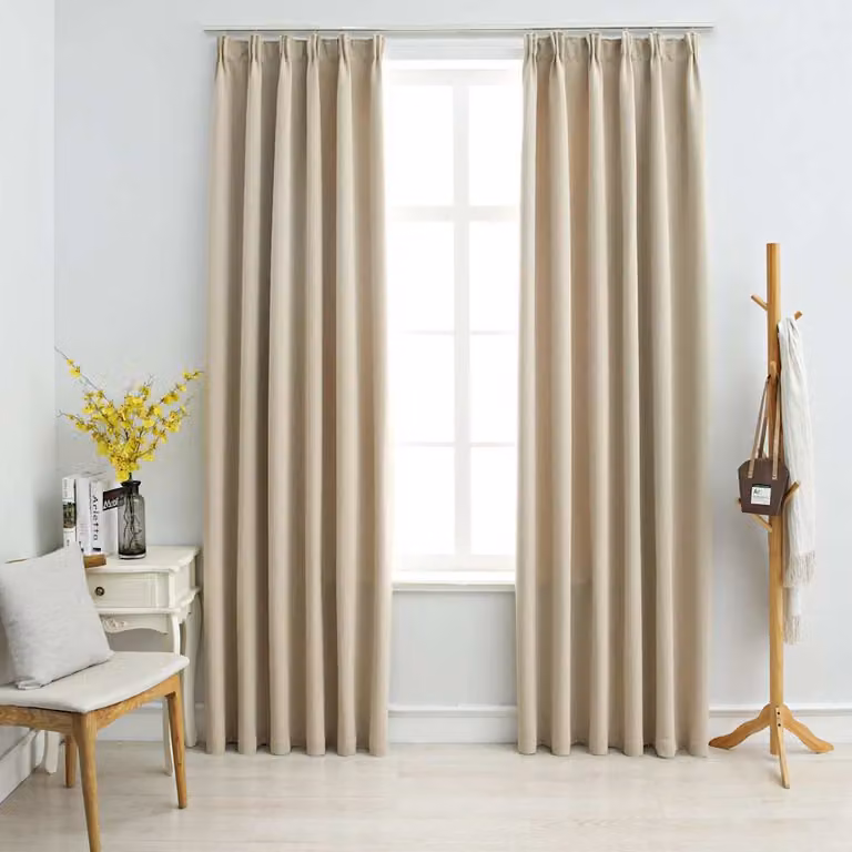 Set di 2 tende oscuranti vidaXL in poliestere beige con ganci, L: 140 cm, H: 225 cm